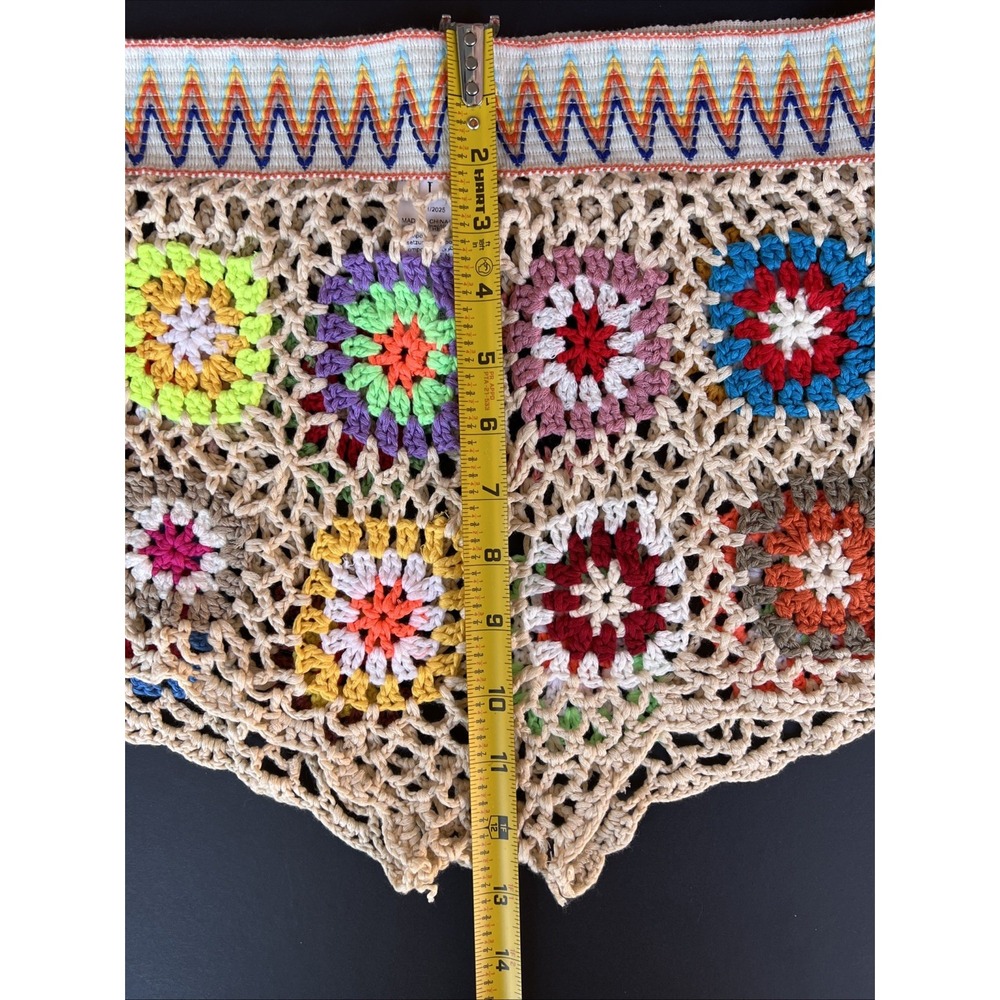 Granny Square Crochet Shorts Womens L Boho Festival Colorful Knit Pull On - Picture 11 of 13